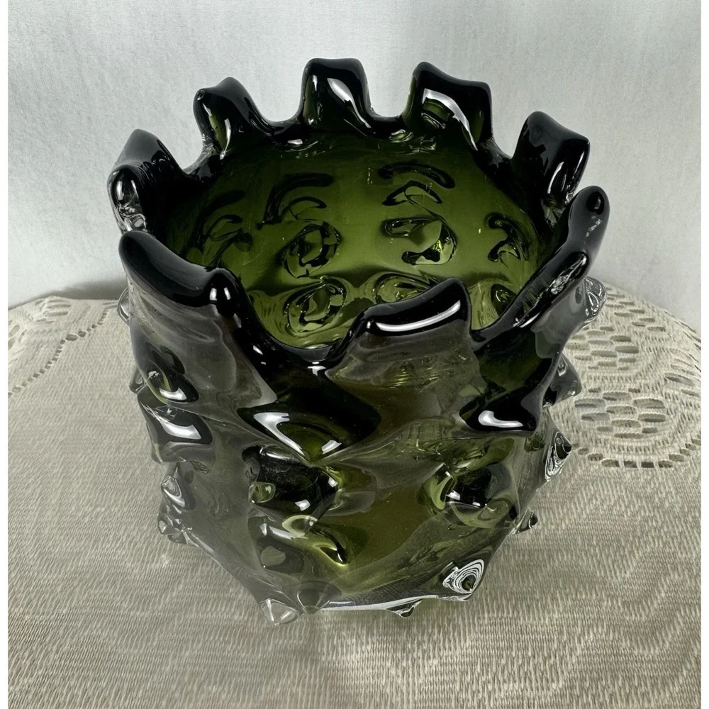 Vintage Brutalist Green Thorn Vase MCM